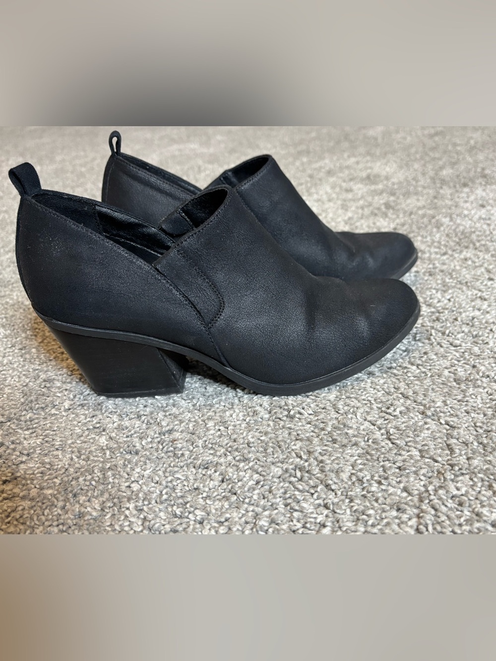 Women's Black Ankle Boots Slip-On Block Heel
